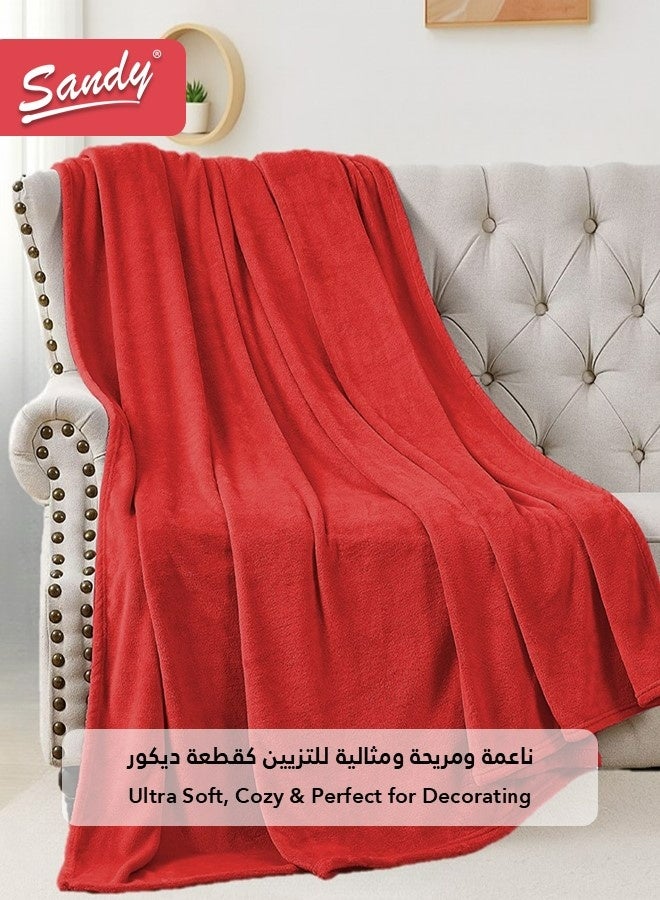 ساندي بطانية ساندي الناعمة, مخملية عالية الجودة ومريحة, مقاس مفرد 170×220 سم, ناعمة ودافئة بوزن مثالي, مناسبة للسرير, الاريكة, الكرسي وديكور المنزل, احمر - Image 3